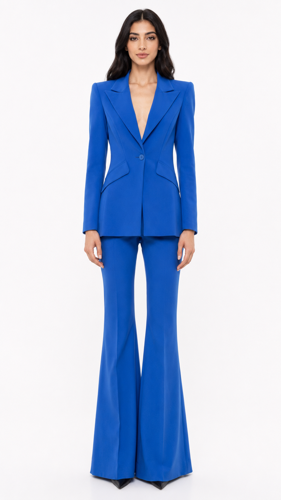 Royal Blue Tailored Blazer & Flared Pants Suit Set – VERA