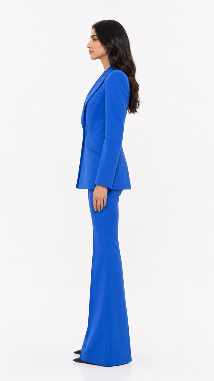 Royal Blue Tailored Blazer & Flared Pants Suit Set – VERA