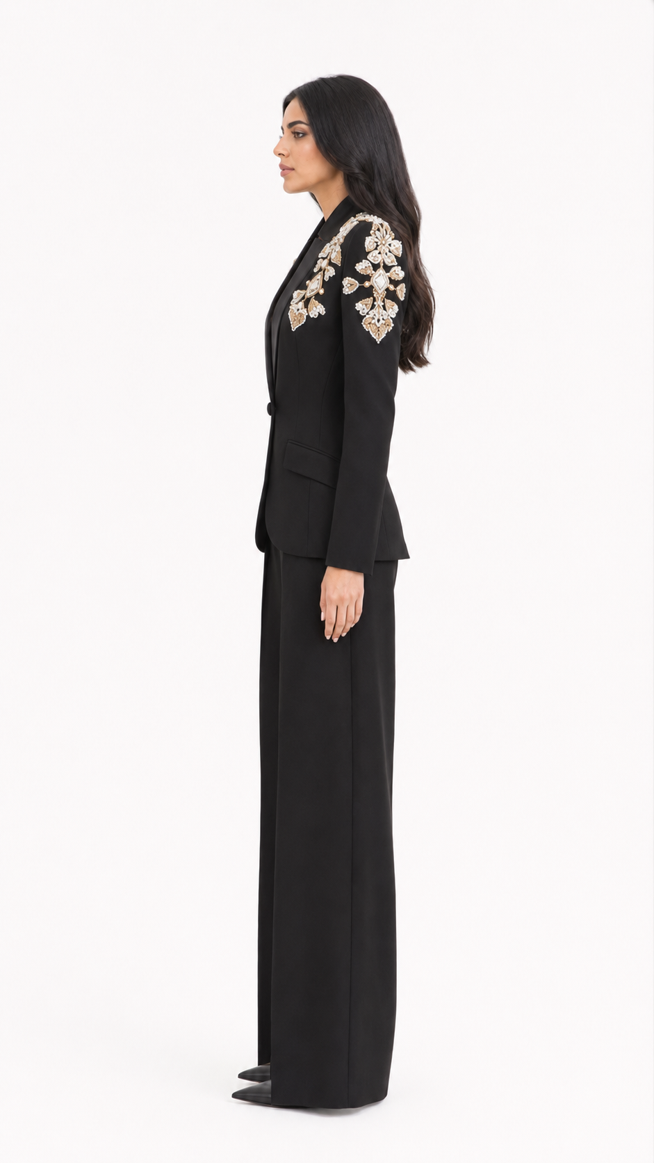Black Embellished Tailored Blazer & Wide-Leg Pants Set – STELLA