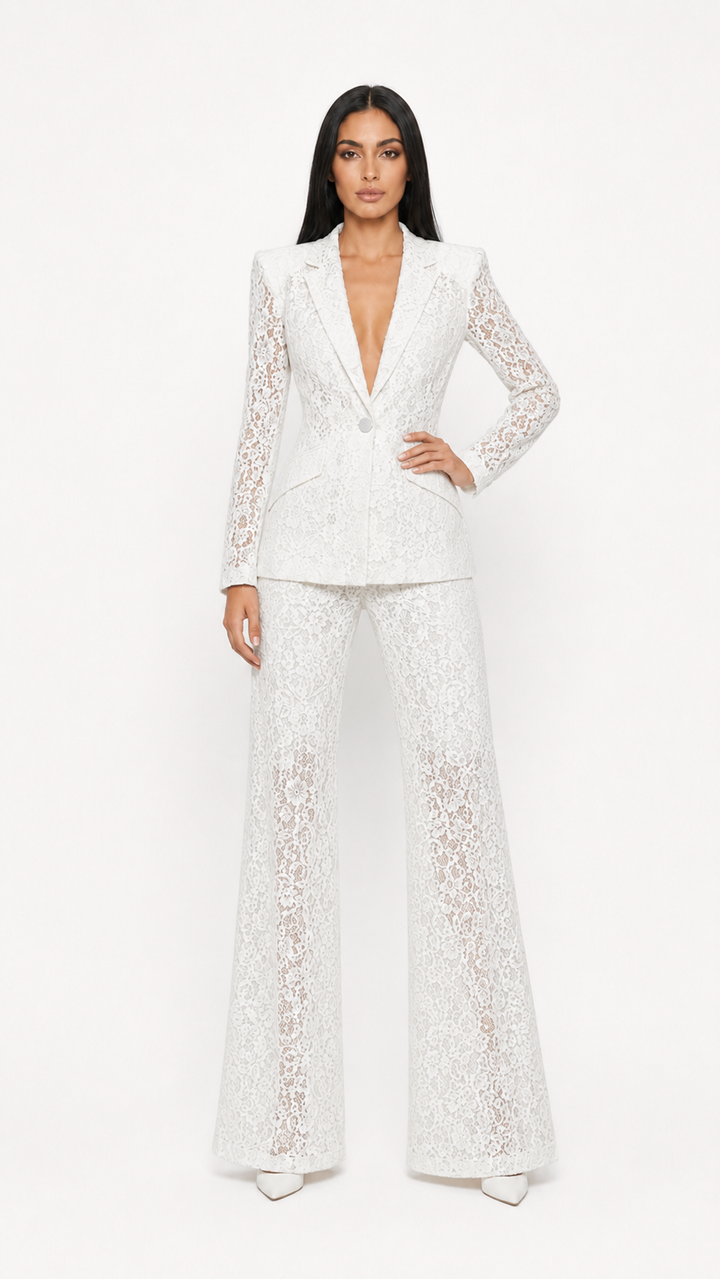 Black Lace Tailored Blazer & Wide-Leg Pants Set – ZARA