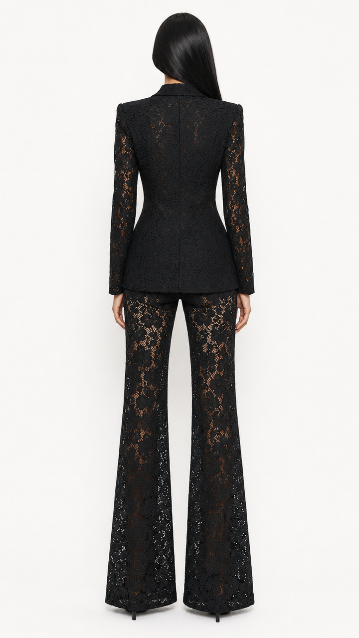 Black Lace Tailored Blazer & Wide-Leg Pants Set – ZARA