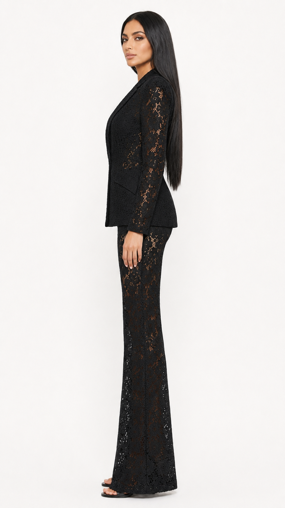 Black Lace Tailored Blazer & Wide-Leg Pants Set – ZARA