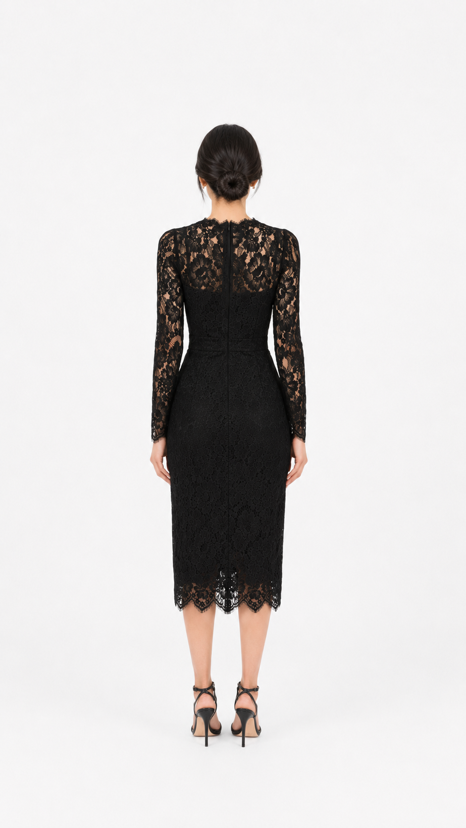 Black Lace Long-Sleeve Midi Dress – Celeste