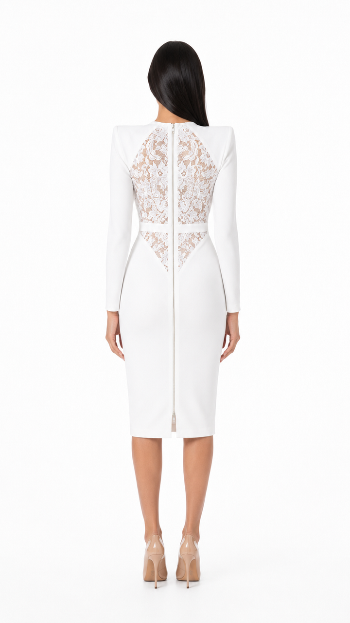 White Lace-Sleeve Midi Dress – Aria