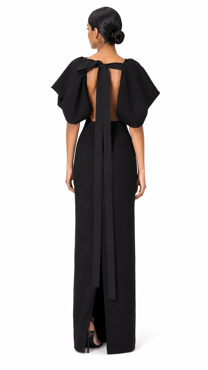 Black Cape-Sleeve Maxi Dress – Stella