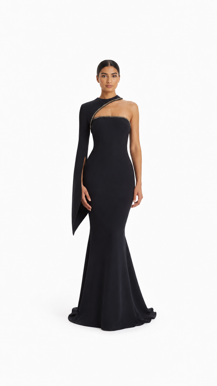 Black Embellished One-Shoulder Mermaid Dress – Iris