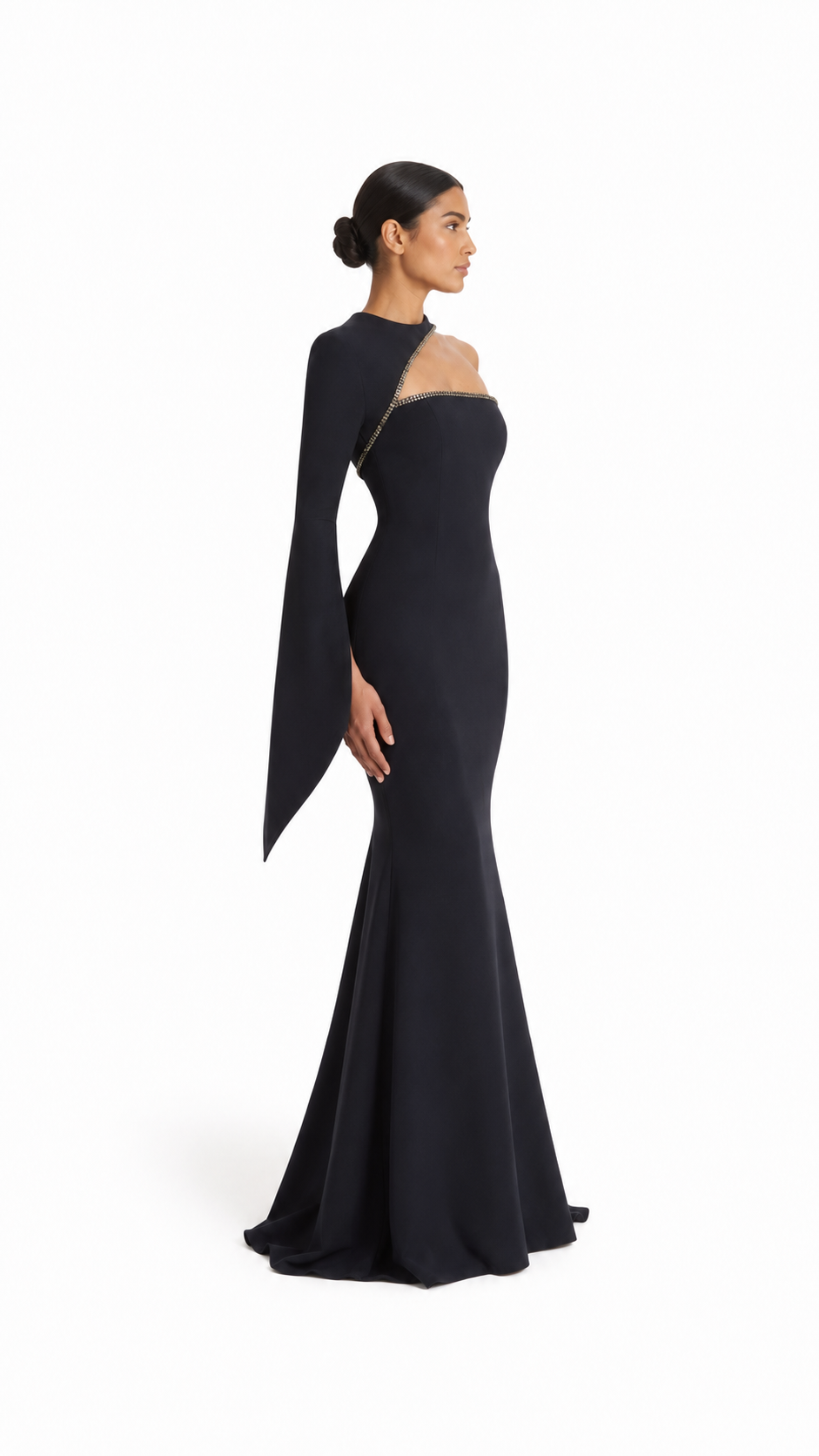 Black Embellished One-Shoulder Mermaid Dress – Iris