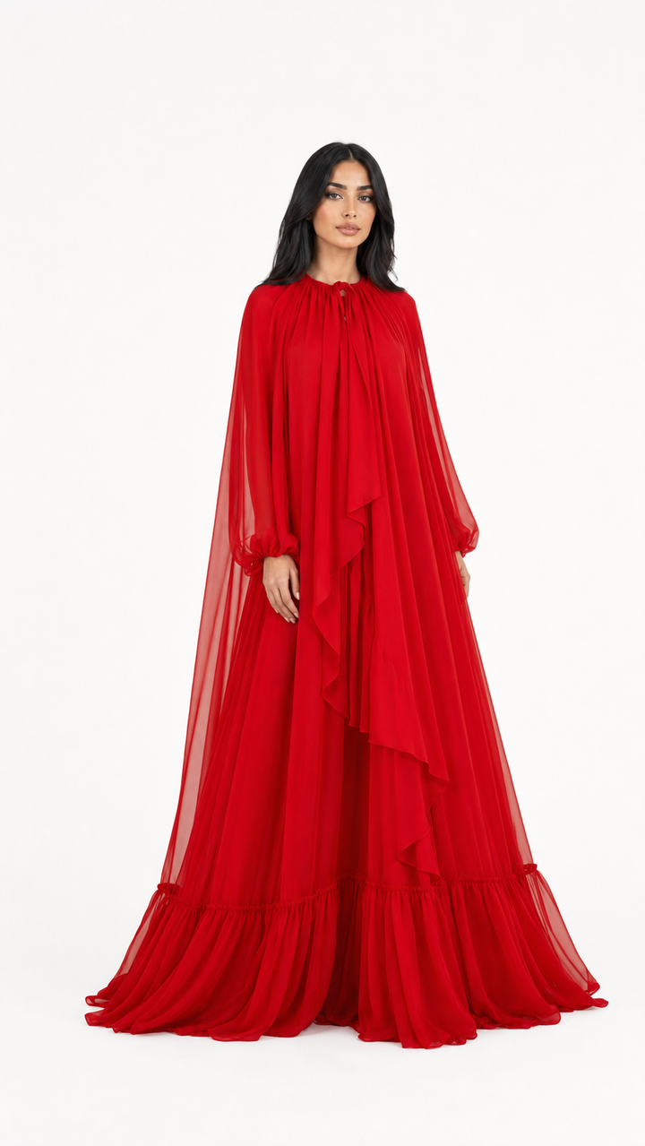 Red Chiffon Cape Maxi Dress – Nova