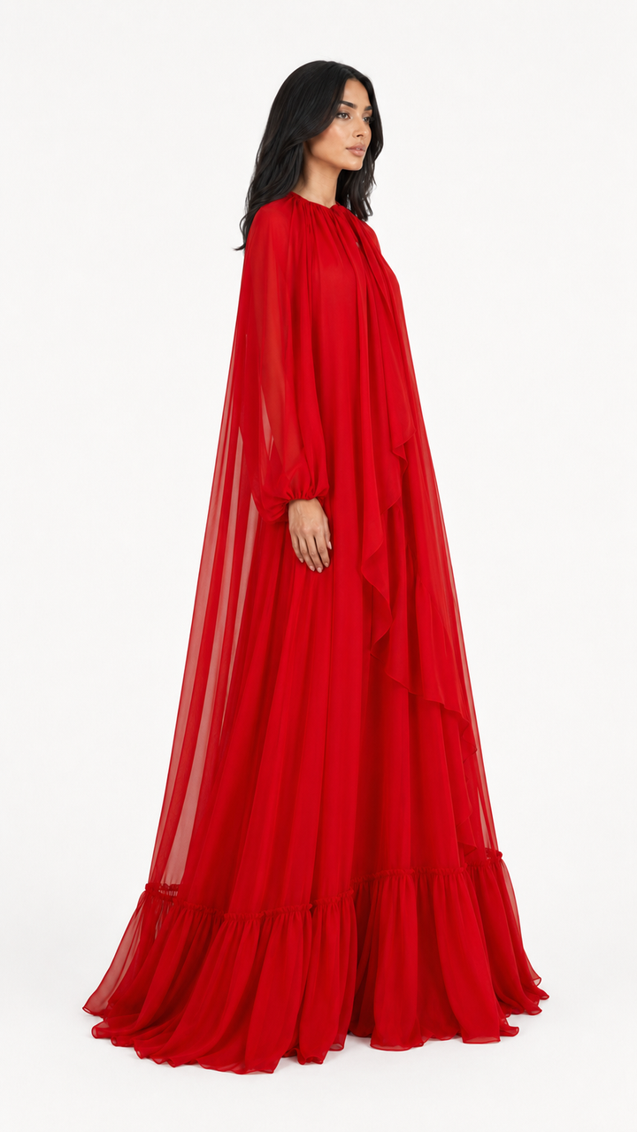 Red Chiffon Cape Maxi Dress – Nova