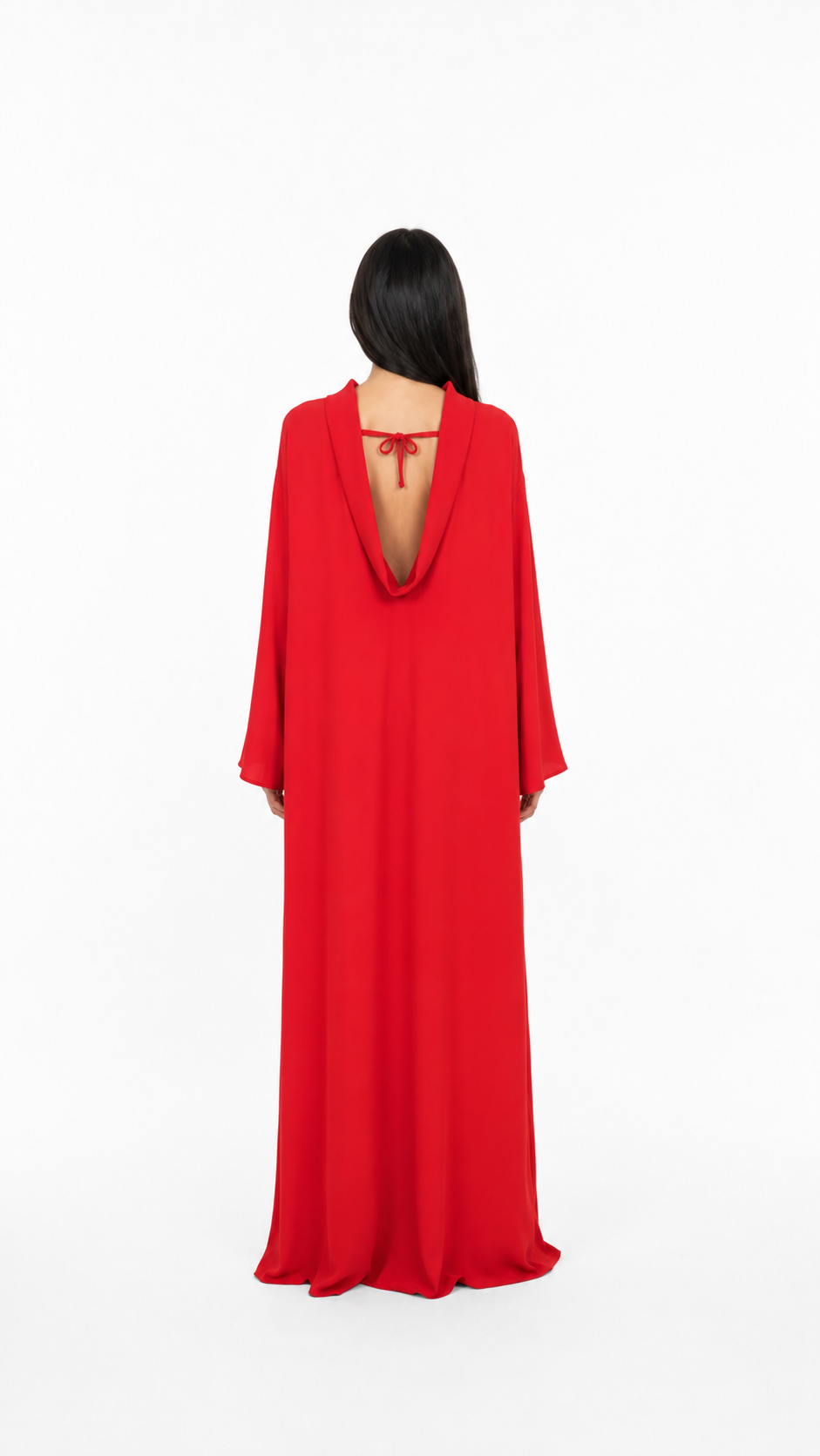 Red High-Neck Relaxed Maxi Dress – Elara