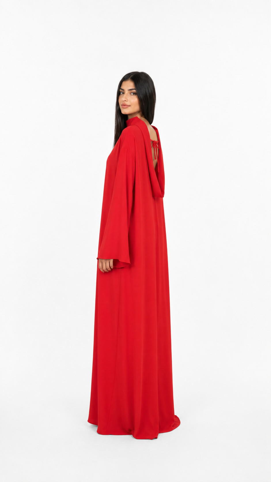 Red High-Neck Relaxed Maxi Dress – Elara