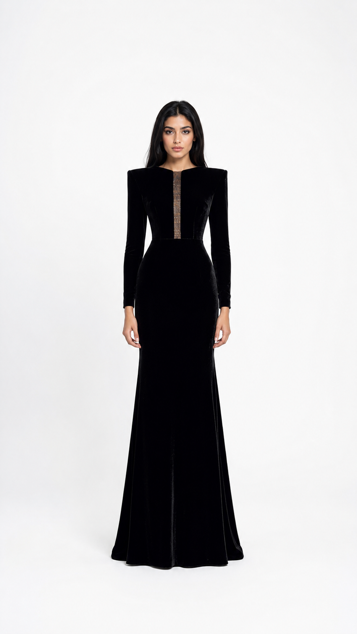 Black Velvet Embellished Maxi Dress – ROSÉVA