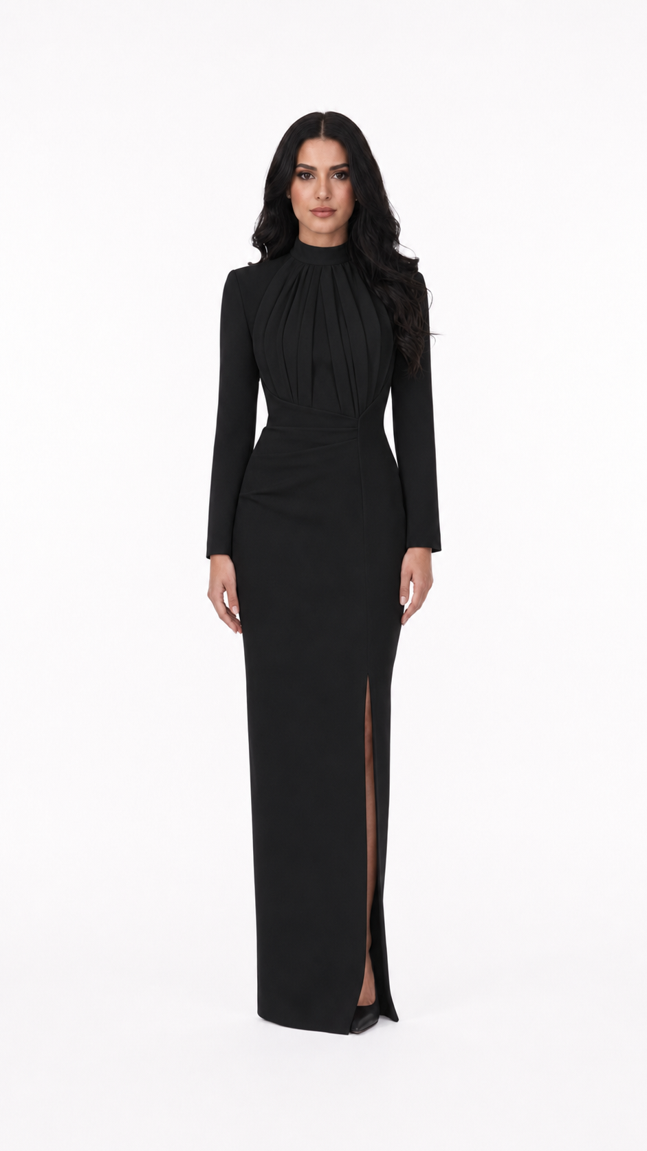 Ivory High Neck Draped Split Evening Gown – STELLA