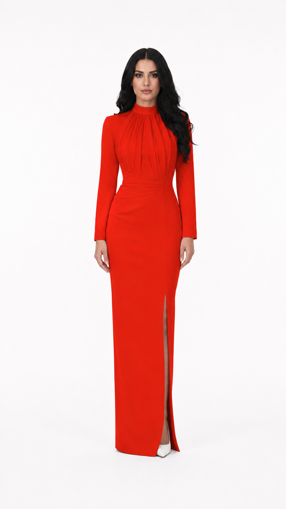 Ivory High Neck Draped Split Evening Gown – STELLA