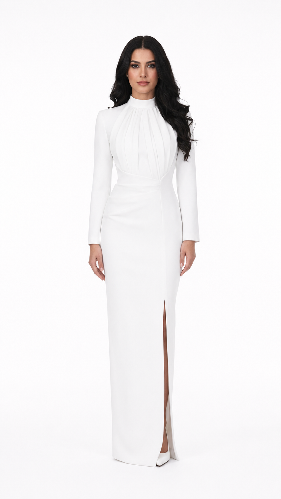 Ivory High Neck Draped Split Evening Gown – STELLA