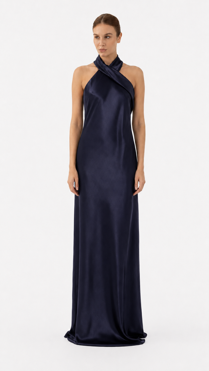 Black Cross Halter Satin Evening Gown – NOVA