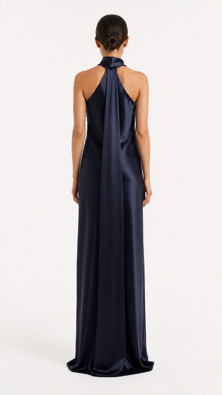 Black Cross Halter Satin Evening Gown – NOVA