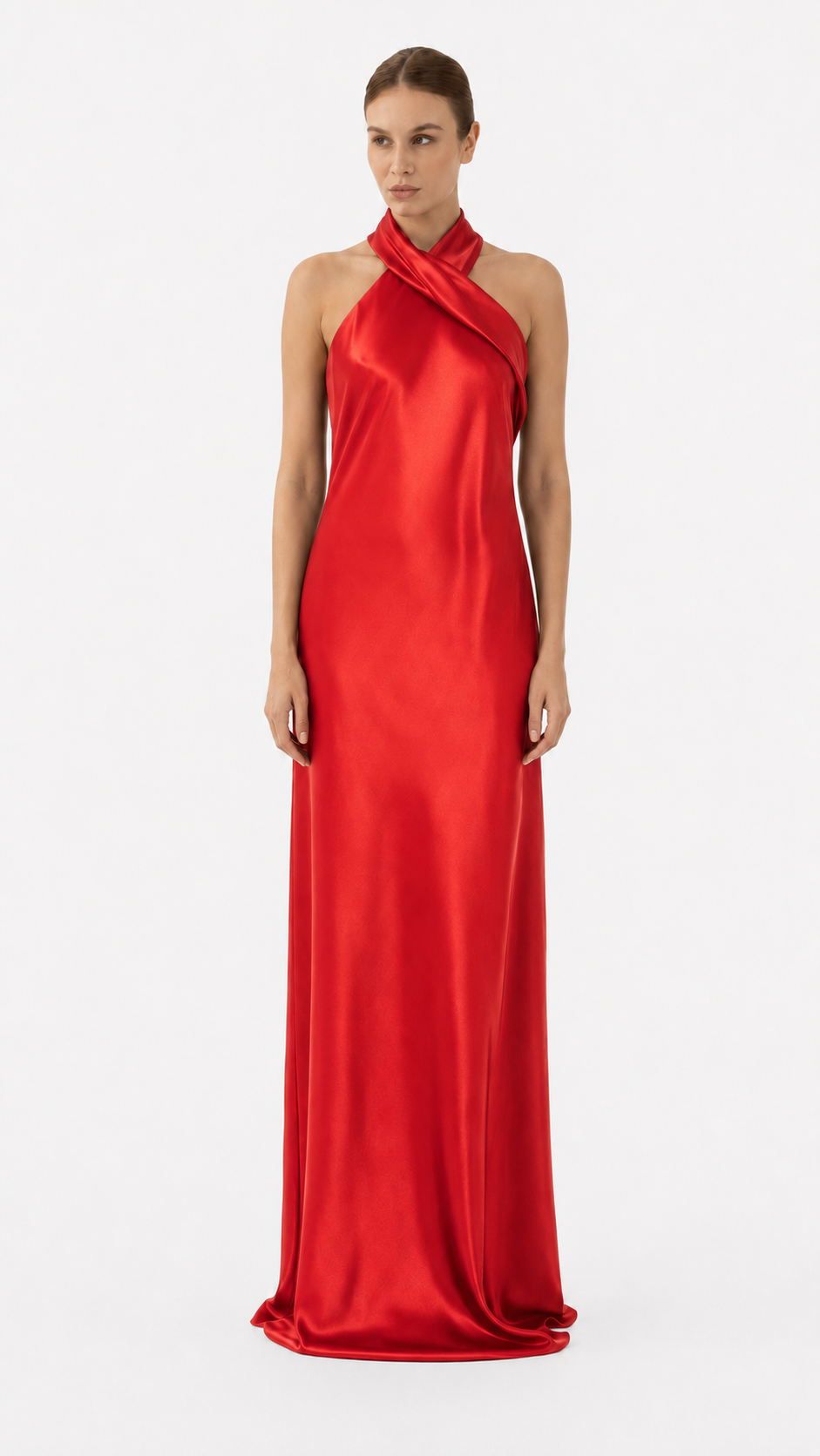 Black Cross Halter Satin Evening Gown – NOVA
