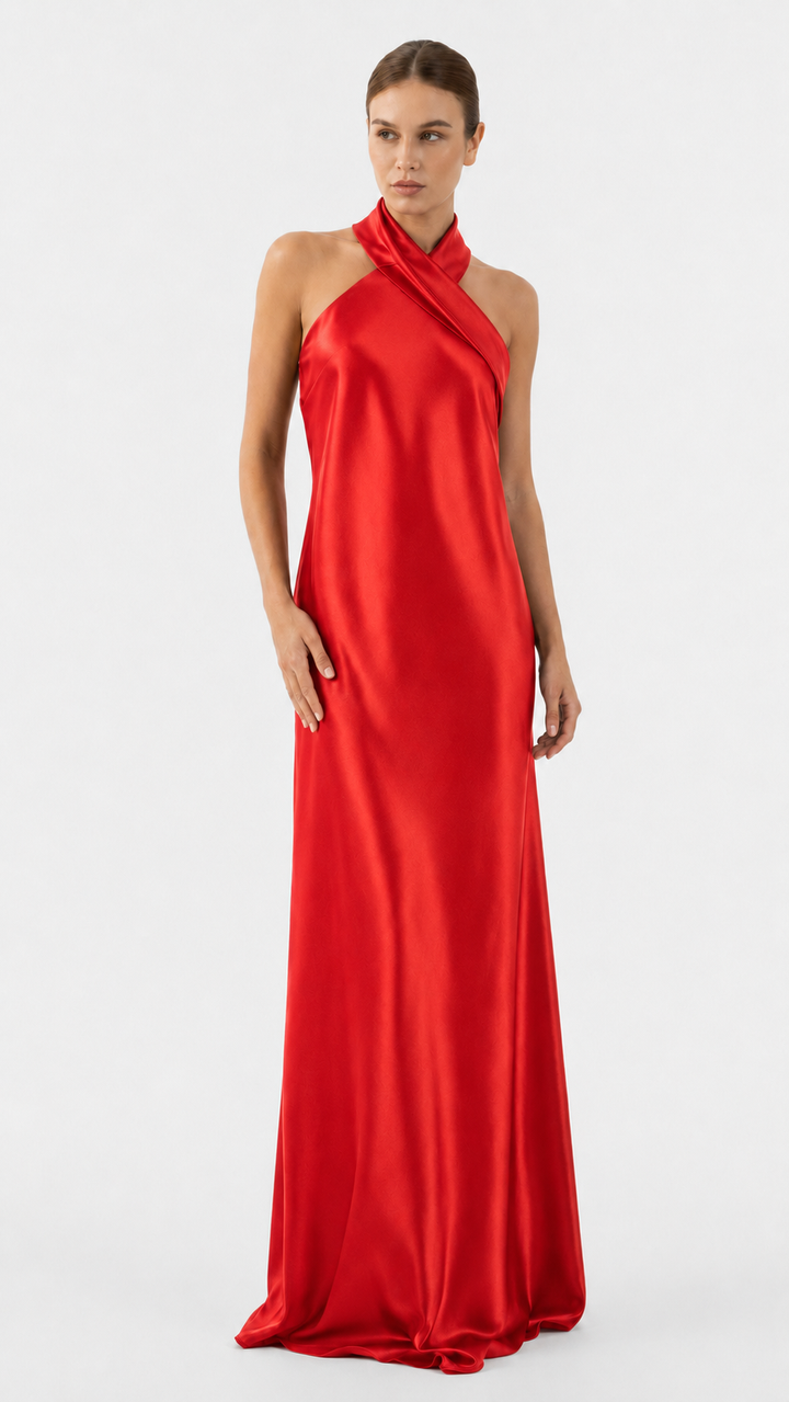 Black Cross Halter Satin Evening Gown – NOVA