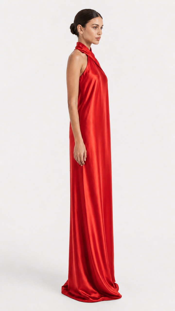 Black Cross Halter Satin Evening Gown – NOVA