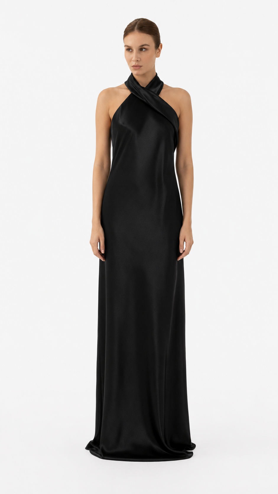 Black Cross Halter Satin Evening Gown – NOVA