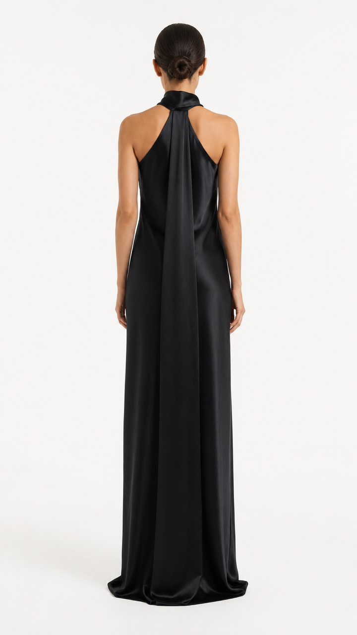 Black Cross Halter Satin Evening Gown – NOVA
