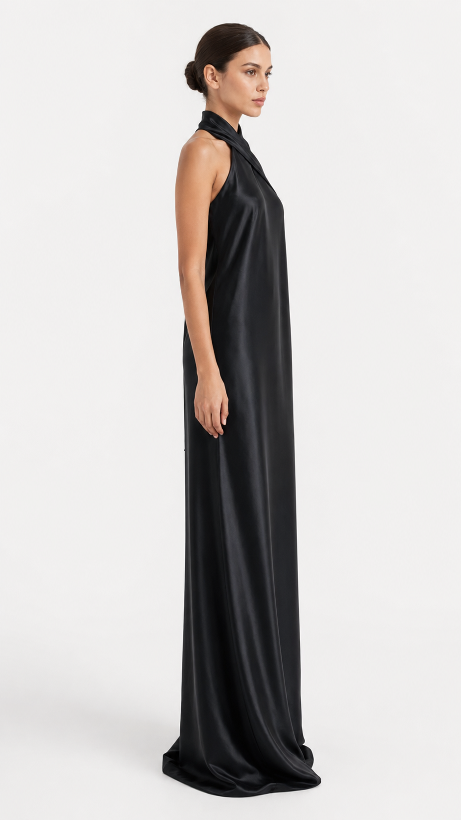 Black Cross Halter Satin Evening Gown – NOVA