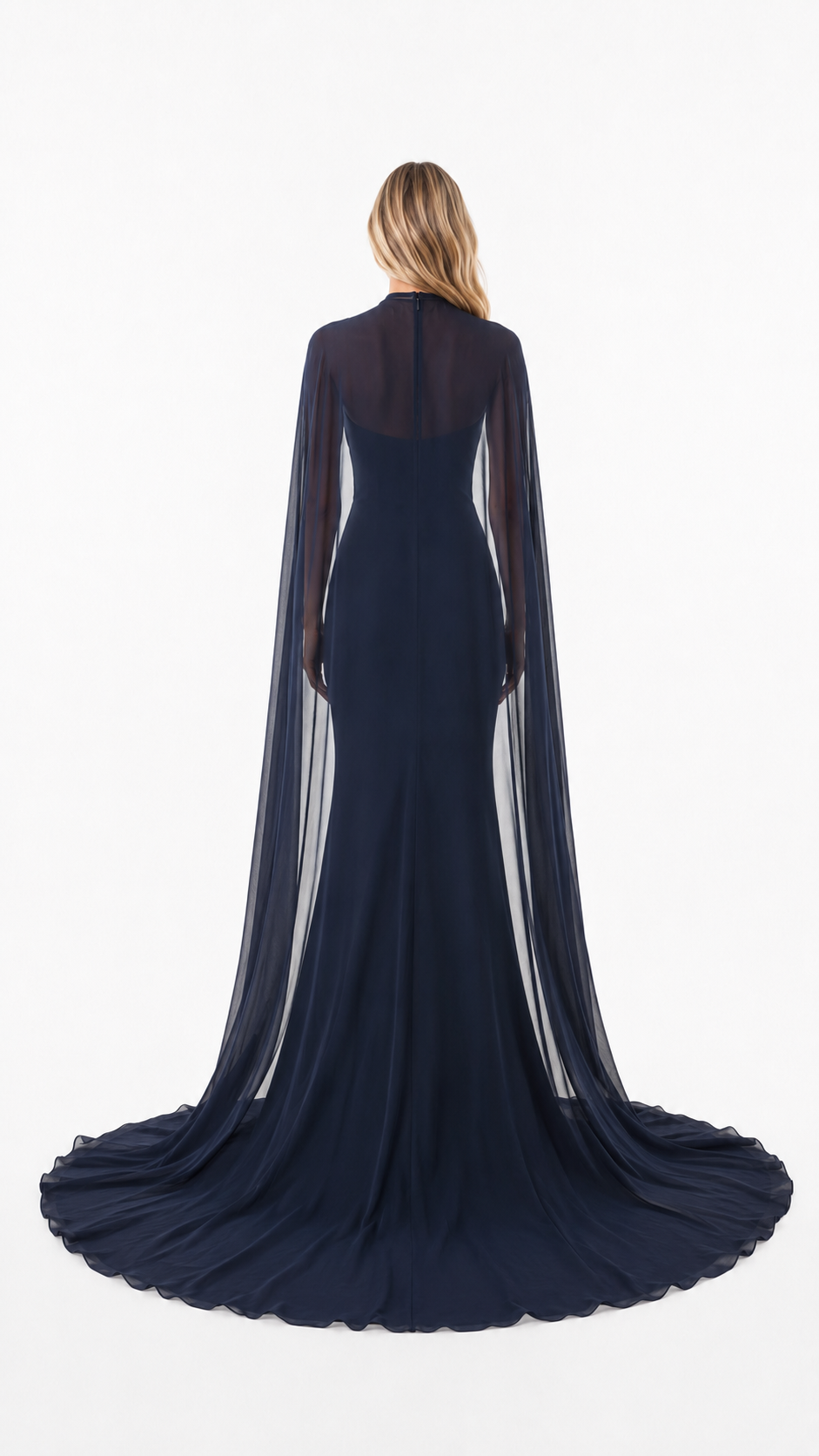 Navy Floral Cape Mermaid Evening Gown – STELLA