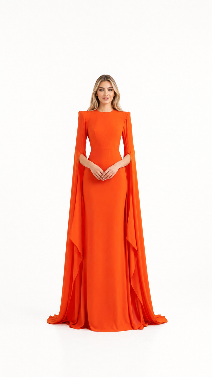 Orange Cape Sleeve Mermaid Evening Gown – SCARLETT