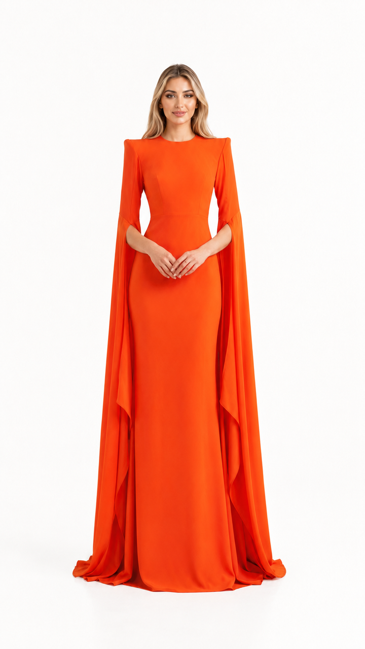 Orange Cape Sleeve Mermaid Evening Gown – SCARLETT