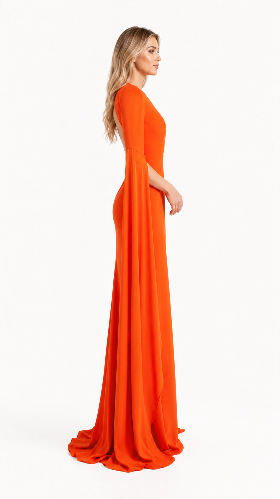 Orange Cape Sleeve Mermaid Evening Gown – SCARLETT