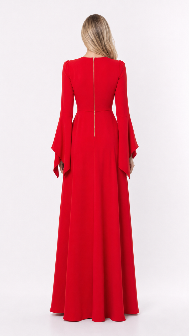 Red Bell Sleeve Pleated Maxi Dress – ROSÉVA