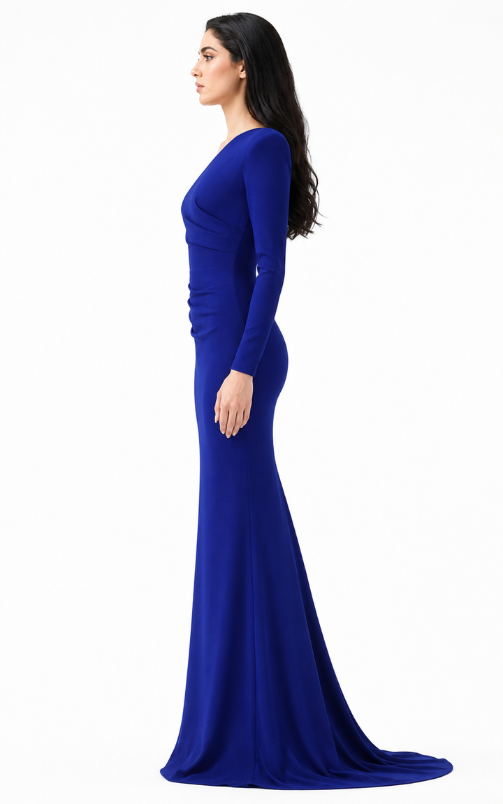 Royal Blue One-Shoulder Draped Mermaid Gown – AZURA