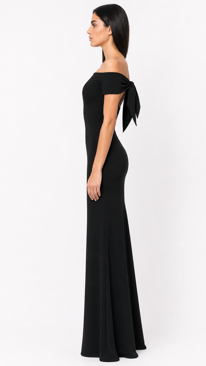 Black Off-Shoulder Column Maxi Dress – NOIRA
