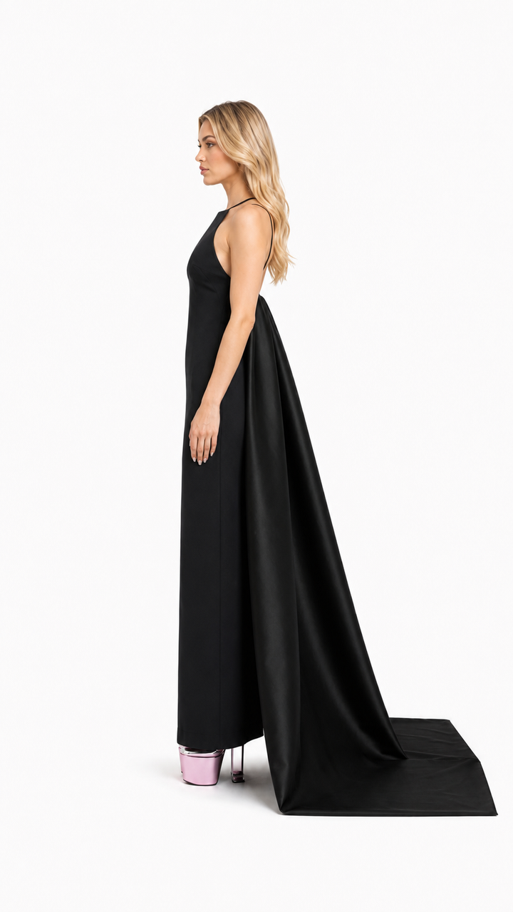 Black Halter Cape Column Evening Gown – NOILA
