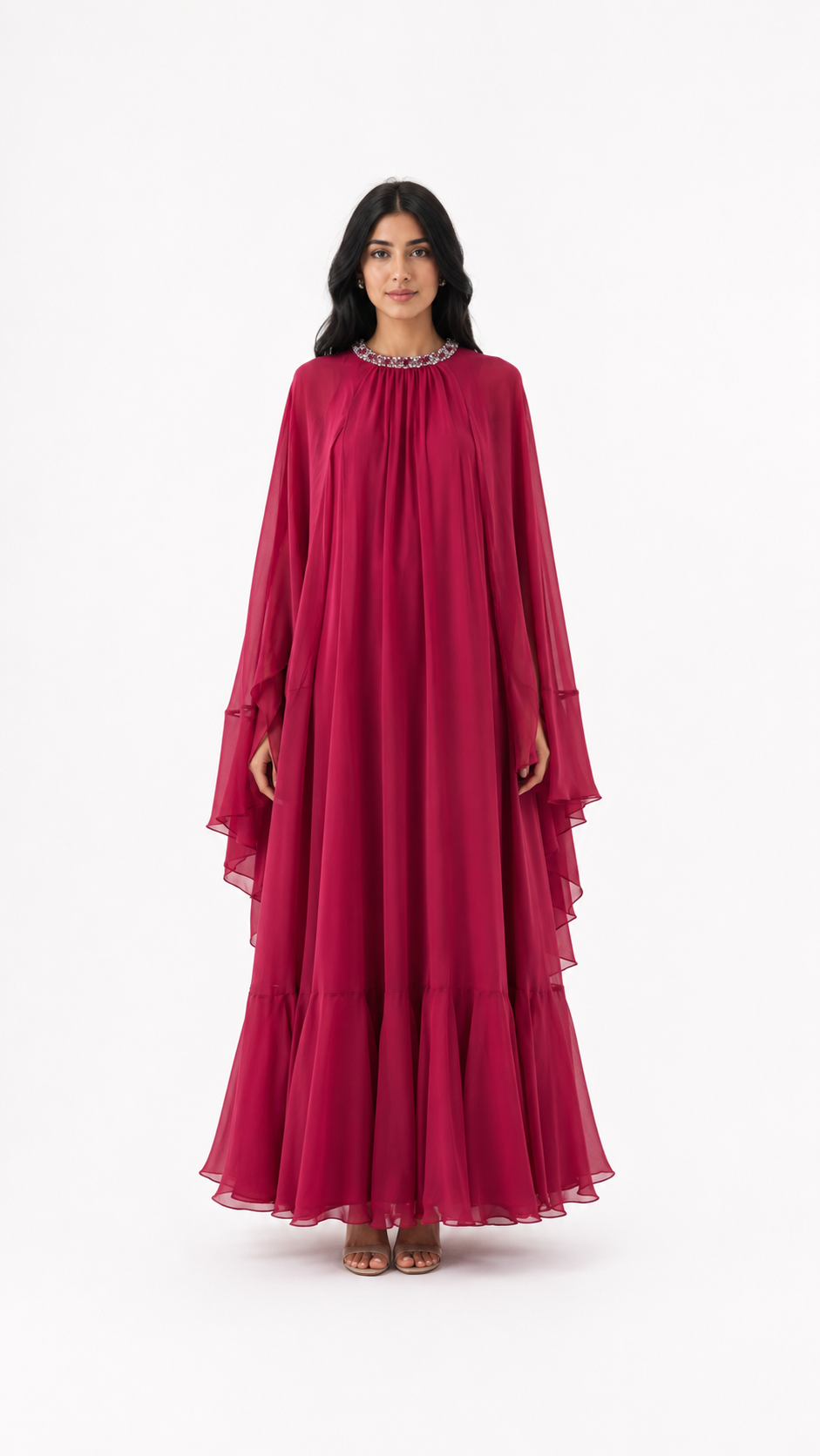Berry Chiffon Cape Maxi Dress – SERAPHINA