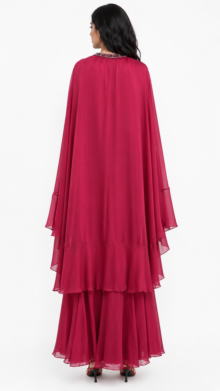Berry Chiffon Cape Maxi Dress – SERAPHINA