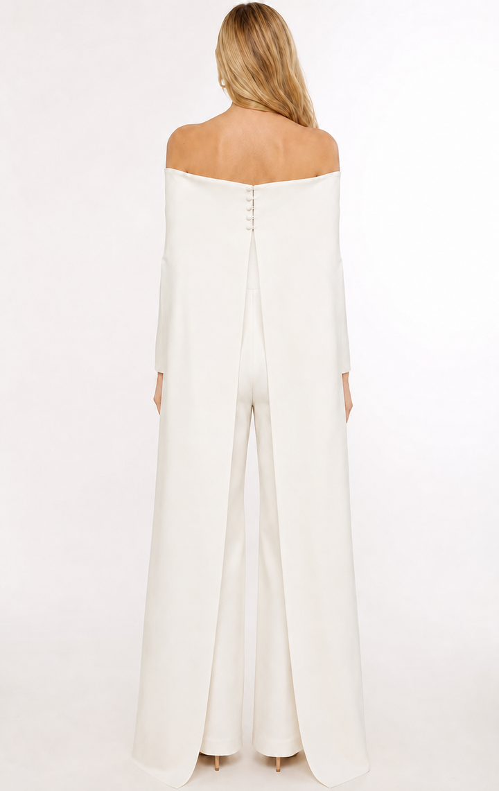 Ivory Off-Shoulder Cape Jumpsuit – ELYSIA