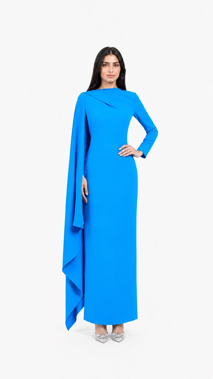 Sky Blue Cape Sleeve Column Maxi Dress – AZURA