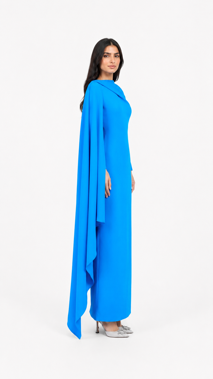 Sky Blue Cape Sleeve Column Maxi Dress – AZURA