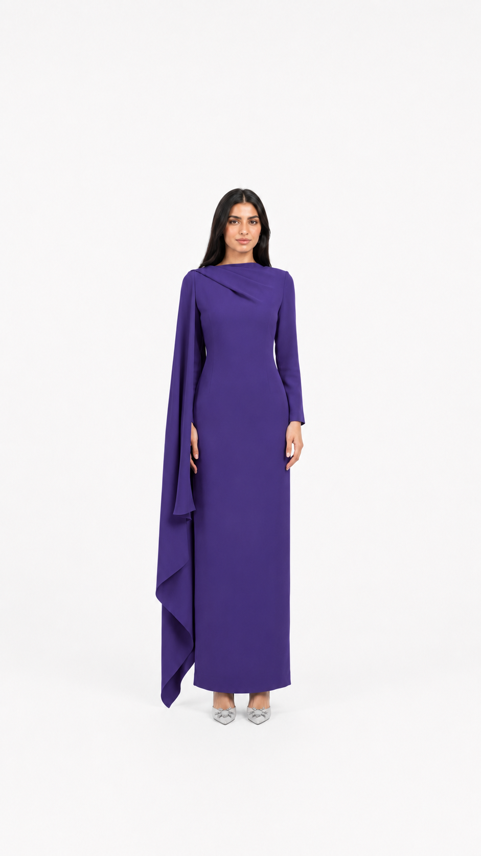 Sky Blue Cape Sleeve Column Maxi Dress – AZURA