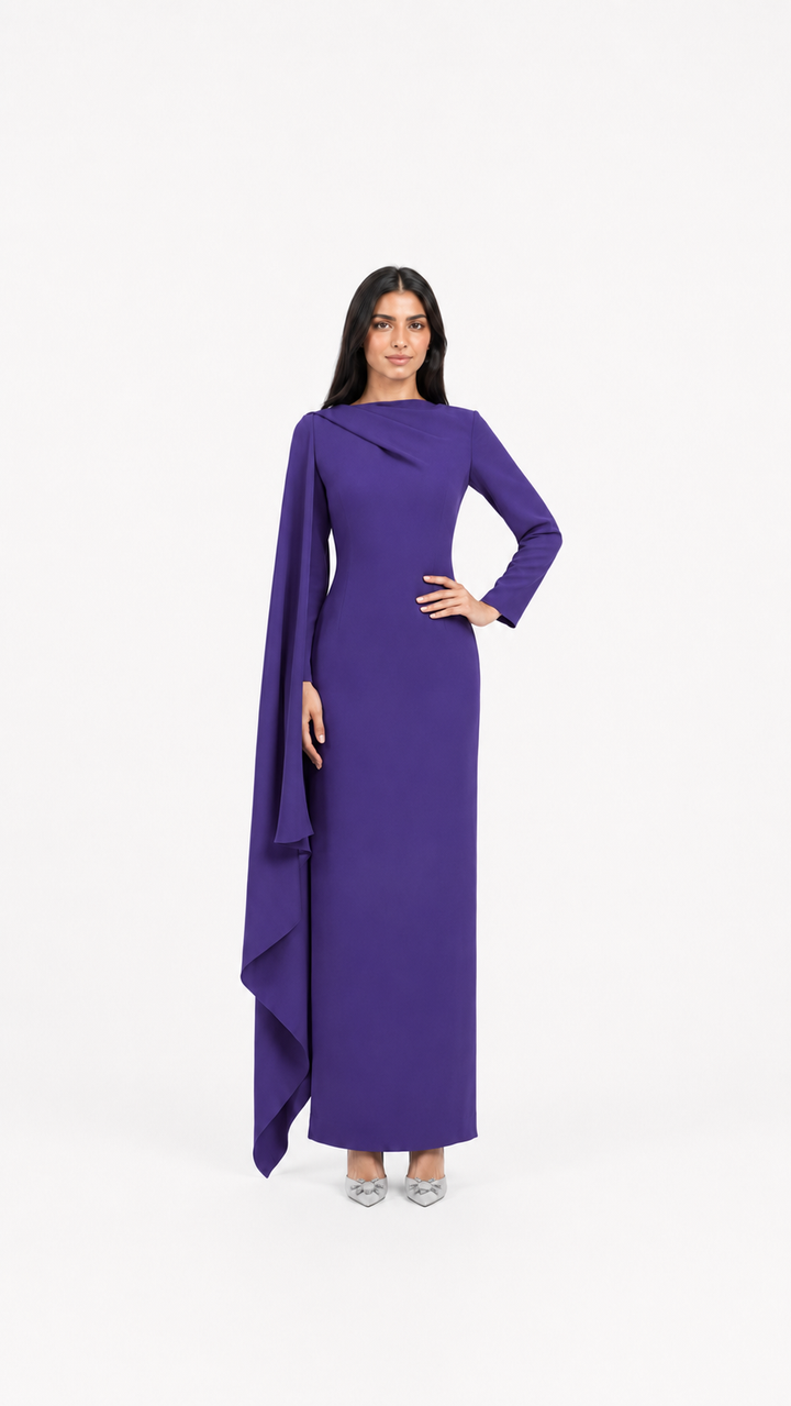 Sky Blue Cape Sleeve Column Maxi Dress – AZURA