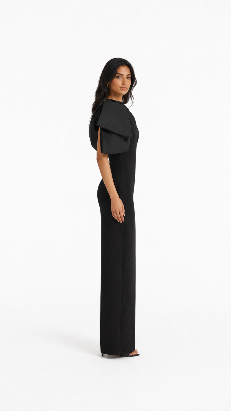 Black One-Shoulder Bow Column Evening Gown – LOIRA