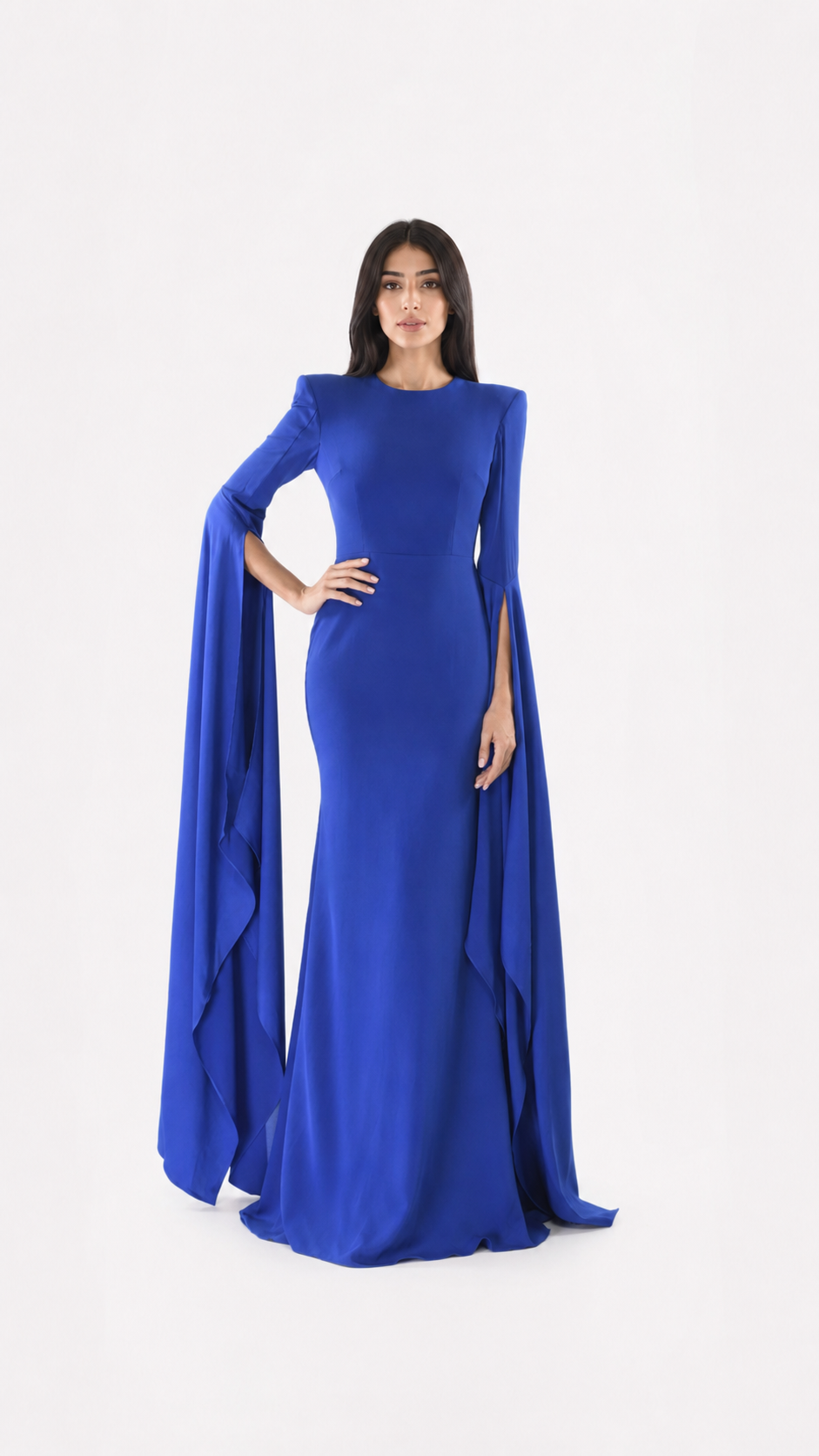 Royal Blue Cape Sleeve Mermaid Evening Gown – AZURA