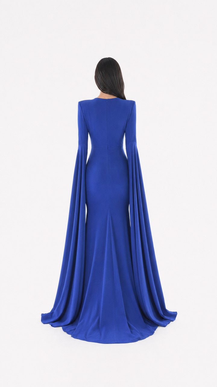 Royal Blue Cape Sleeve Mermaid Evening Gown – AZURA