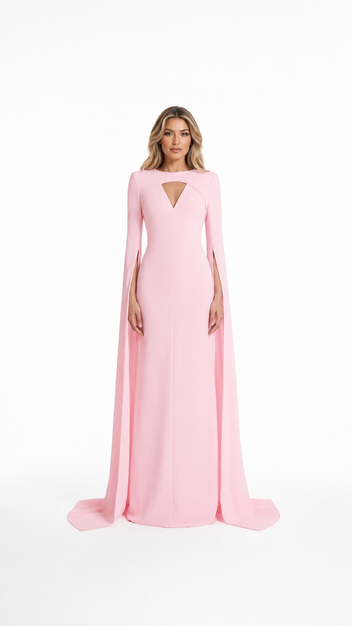 Blush Pink Keyhole Cape Evening Gown – AURÉLIA