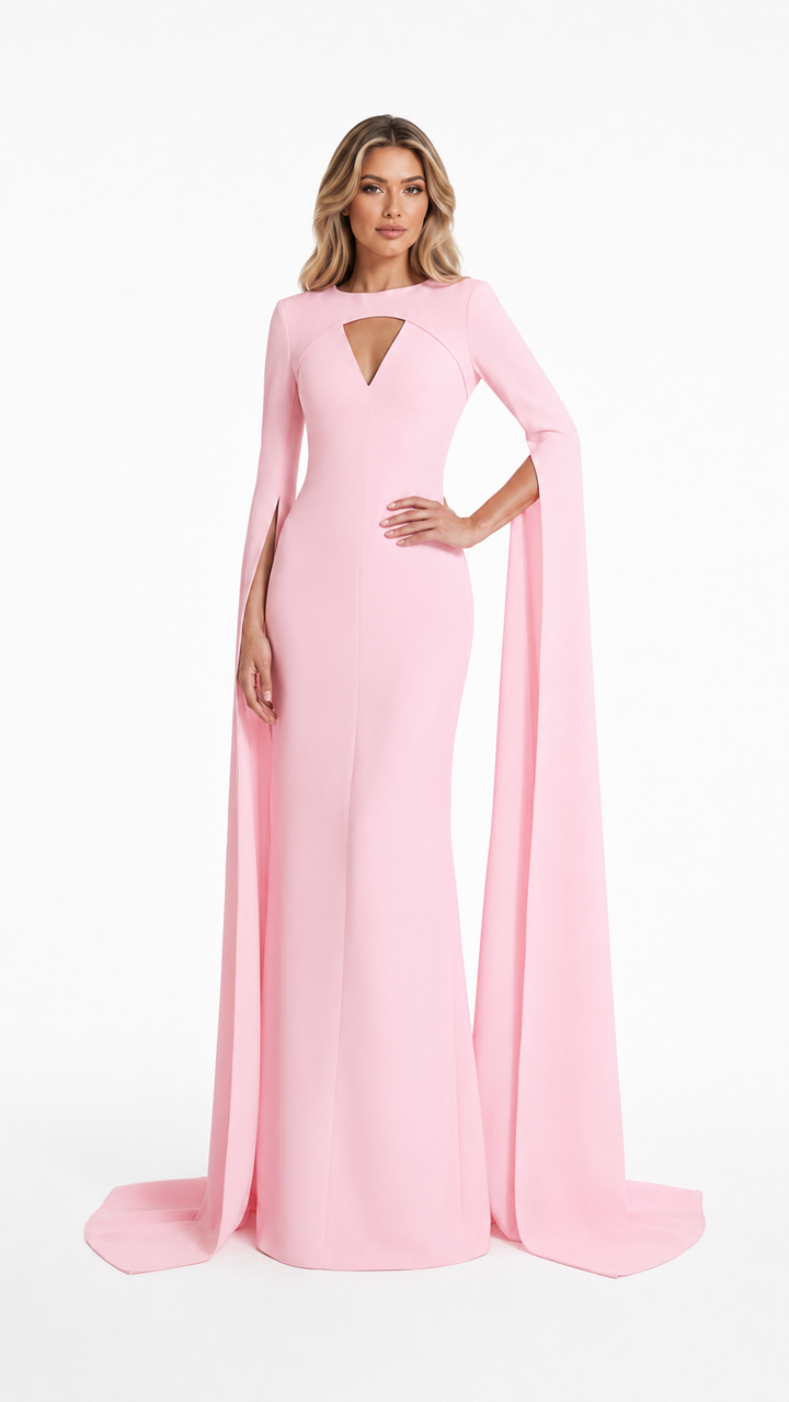Blush Pink Keyhole Cape Evening Gown – AURÉLIA