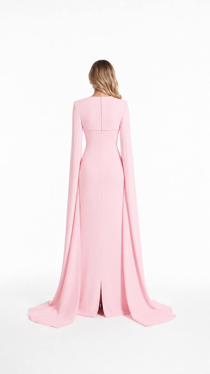 Blush Pink Keyhole Cape Evening Gown – AURÉLIA