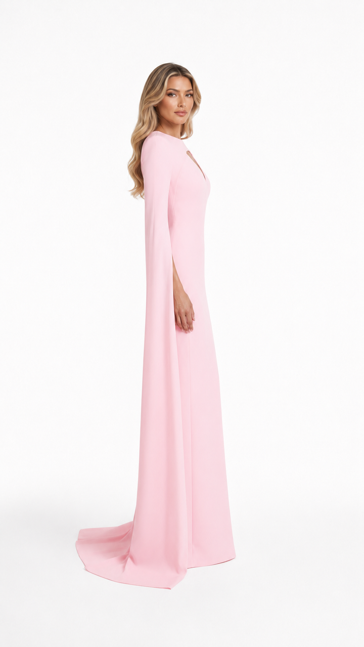Blush Pink Keyhole Cape Evening Gown – AURÉLIA