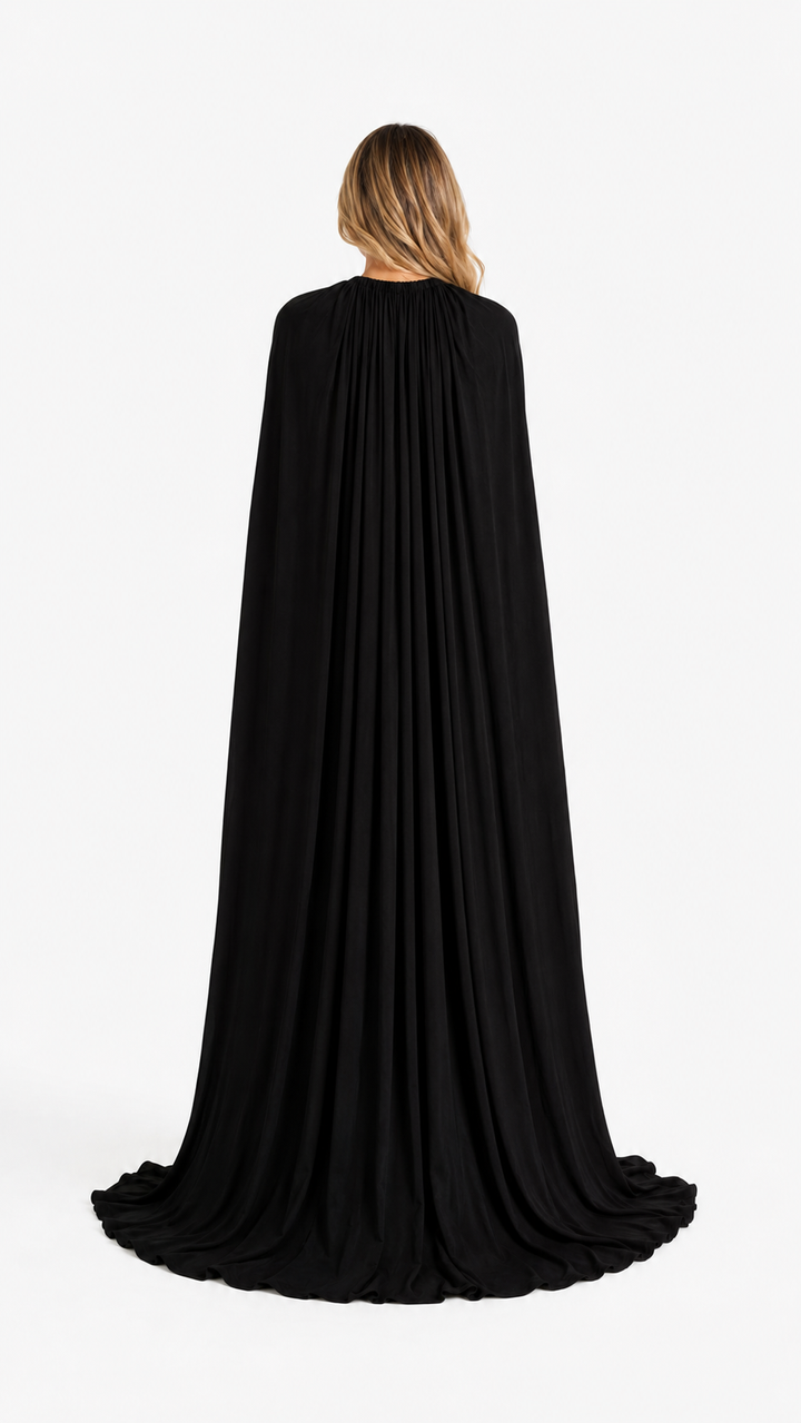 Black Draped Cape Maxi Gown – CELESTIA